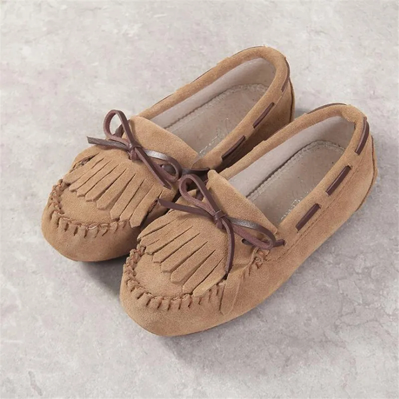 

Genuine Leather children soft leather loafers kids fashion casual boys and girls boat shoe Hand-sewn fashion tassel single shoe