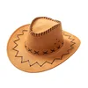 Padre-hijo de viajes de verano protector solar de cuero de gamuza sombrero de Cowboy del oeste de las mujeres de los hombres de los niños gran ala sol Jazz sombrero para Cosplay W2 ► Foto 2/5