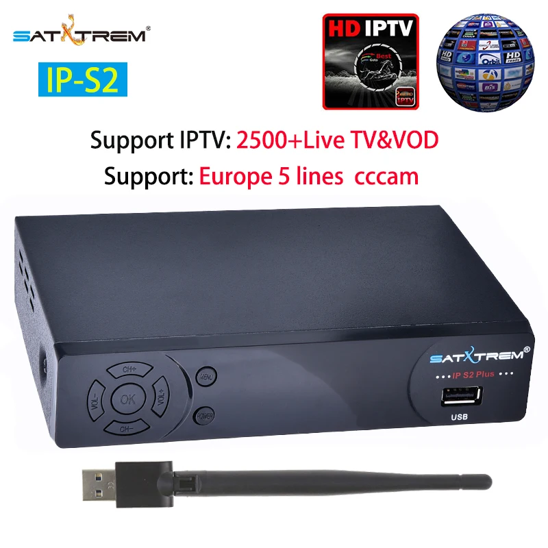 Satxtrem IPS2 испанский Ccam IP ТВ спутниковый ресивер с MT7601 Wifi DVB S2 рецептор ТВ Тернер Vga SDR спутниковый ТВ приемник