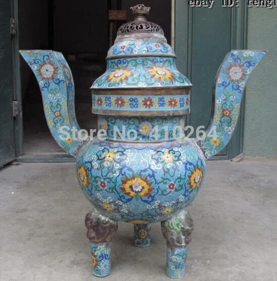 

Chinese Temple Buddhism Old Copper Bronze Cloisonne Enamel incense burner Censer Statue Statue