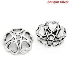 Doreen Box Lovely Bead Caps Flower Antique Silver(Fits 12mm-14mm Beads) Hollow 10x10mm, Hole:approx 1mm, 100PCs (B25875)
