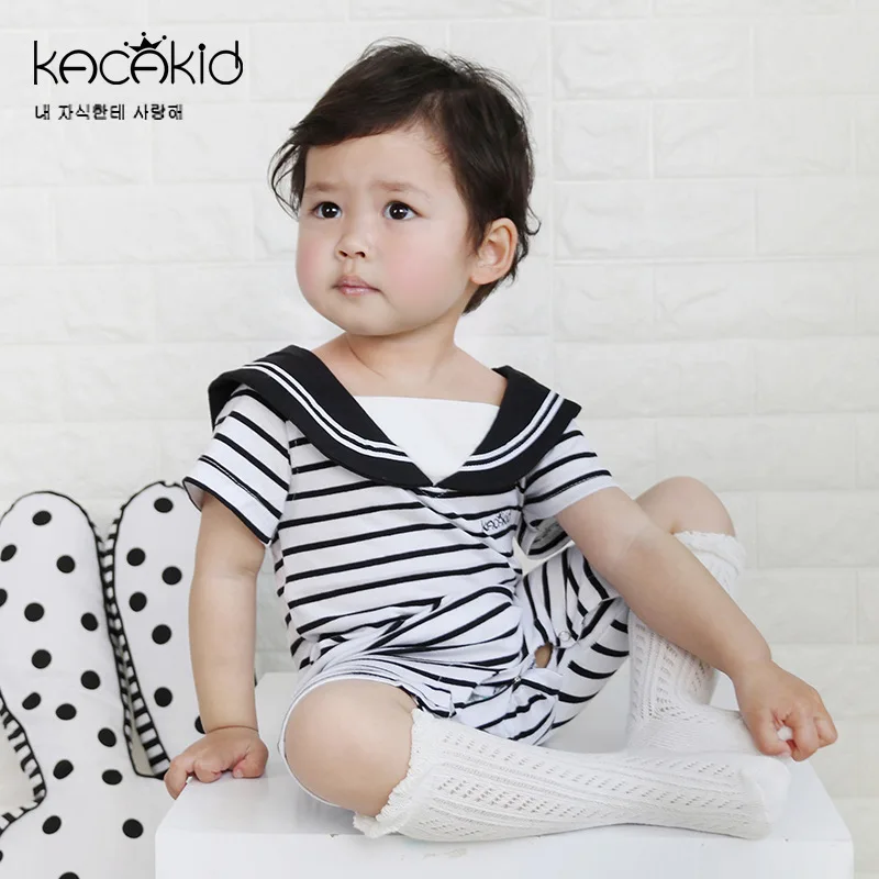 KACAKID Baby Boy Rompers Navy Style Turn Down Collar Baby Boy Rompers