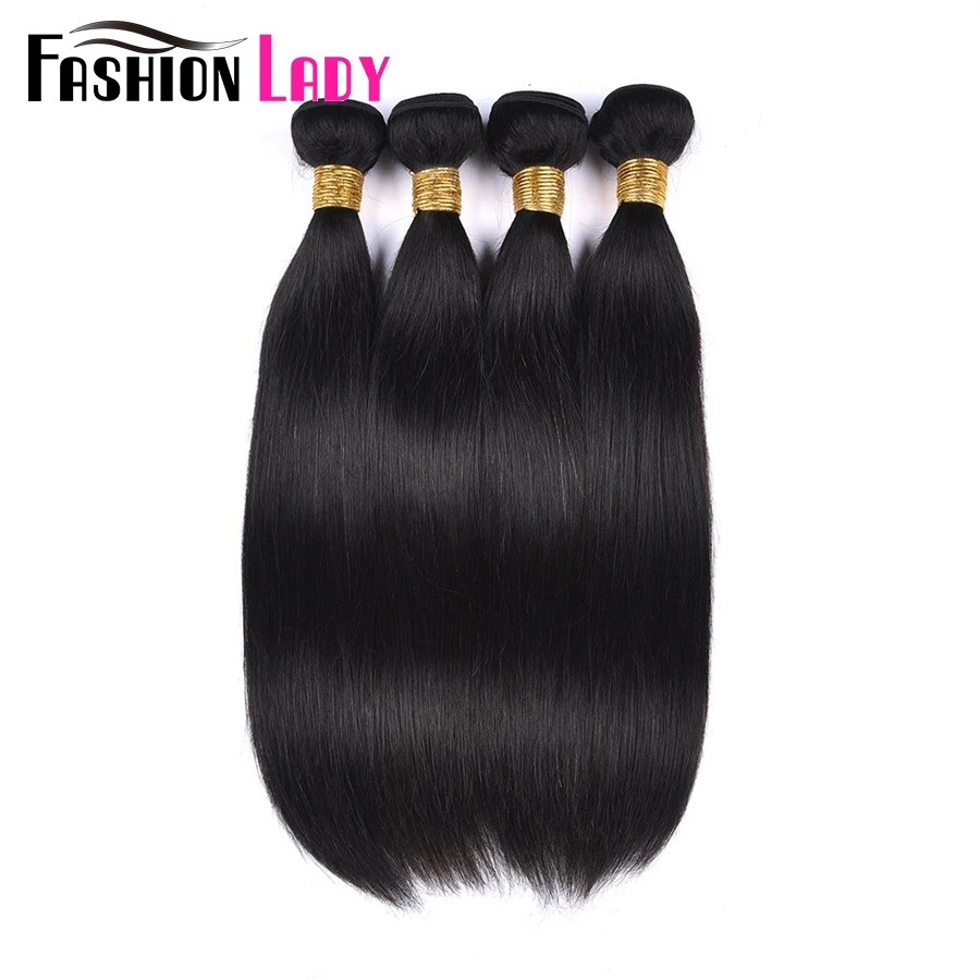 FASHION LADY Pre-Colored Brazilian Straight Hair 3Bundles With Middle Part Lace Closure Non-Remy Human Hair Bundle With Closure
