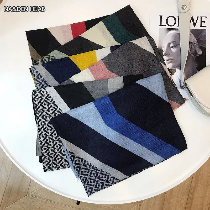 

2019 NEW fashion women summer scarves geometry printing individual style Cotton Blends muslin hijab scarf 10pcs/lot