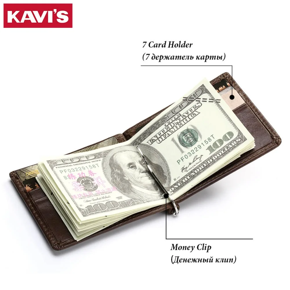 KAVIS Slim Brand Men Women Genuine Leather Bifold Male Purse Billfold Wallet Money Clip Female Clamp for Money Case 4