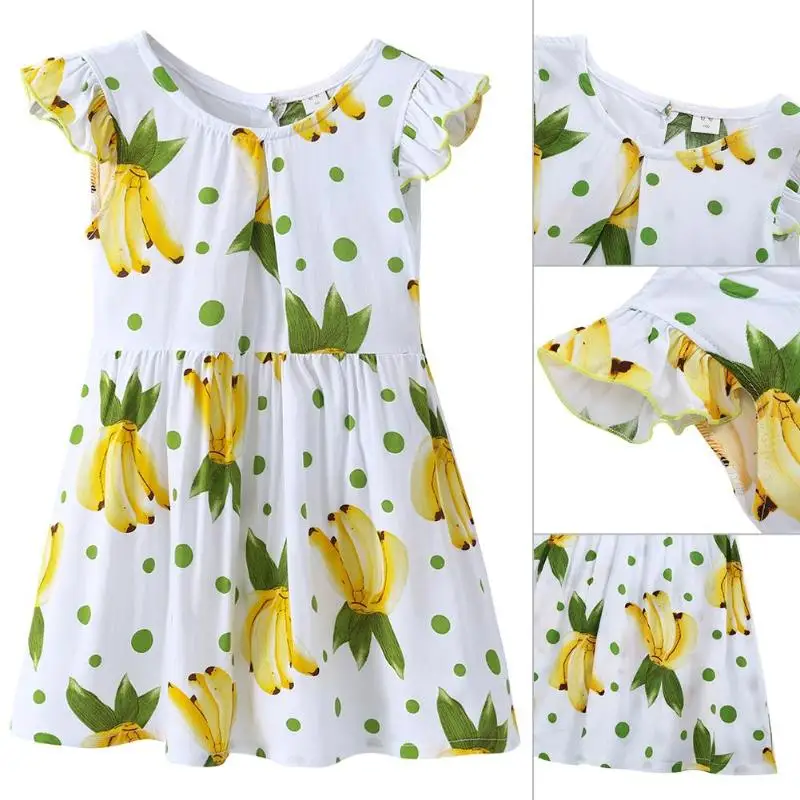 

2018 Spring Summer Kids Girls Banana/Penguin Printed Cotton Bow-Knot Casual Dresses Hot Summer Children Clothes