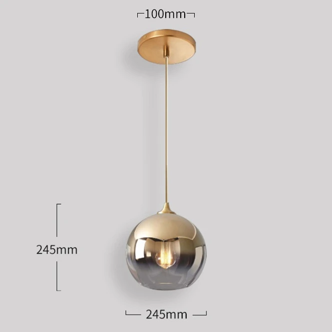 Современный зеркальный подвесной светильник с золотым стеклянным шаром, подвесной светильник, подвесной светильник для гостиной, прикроватный подвесной светильник - Цвет корпуса: Champagne D 245mm