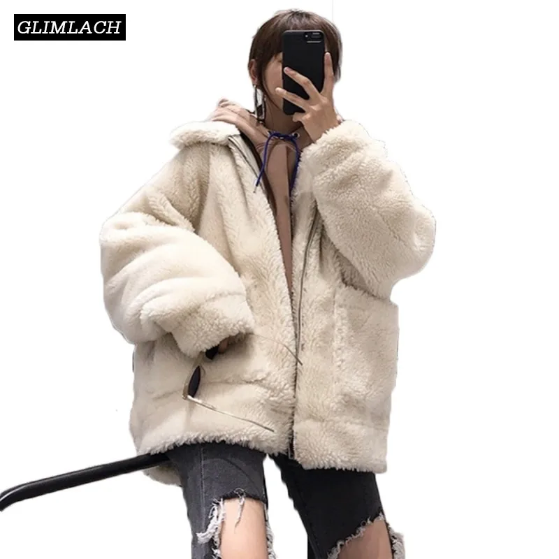 

New Real Fur Coat Female Shearing Jacket Coat Short Winter Warm Lamb Fur Coats Solid Harajuku Women Clothes 2018 Casaco Feminino