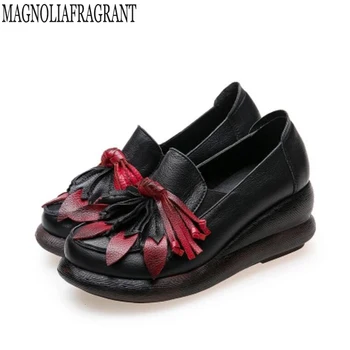 

Hot Sale New Folk Style Women's Genuine Leather Platform Shoes Wedges Lady casual Shoes Flowers Handmade Shoes shoes woman k343