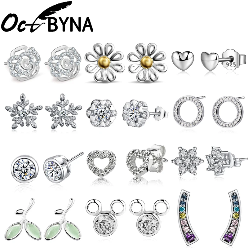

Octbyna Simple Silver Color Stud Earrings For Women High Quality Crystal Zircon Brand Earrings For Female Jewelry Dropshipping