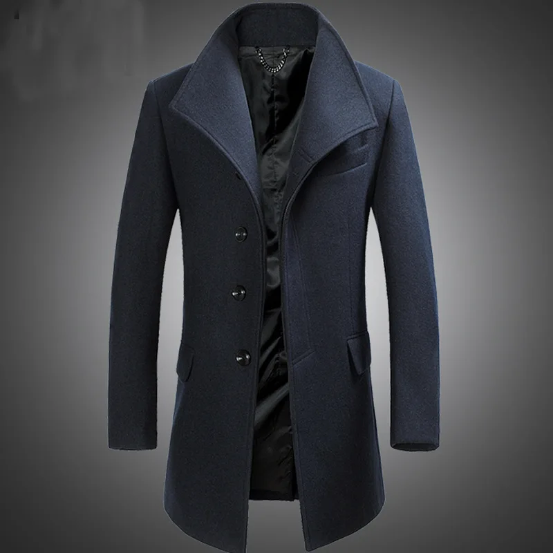 

Men Cashmere Coat Winter Casual Men Wool Trench Double Botton Jackets Warm Pockets Overwear Camel Dark Gray Black M-3XL Blends