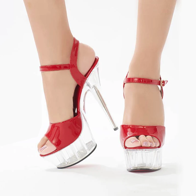 

Crystal Shoes Women Sandals Pumps Sexy High Heels 15CM Transparent Sandals Platform Nightclub Pole Dance Shoes Wedding Shoes