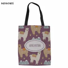 INSTANTARTS забавные мультипликационные животные Альпака цветочный узор Женская хлопчатобумажная сумка сумки Повседневная Большая Ткань для хранения Эко сумки девушка