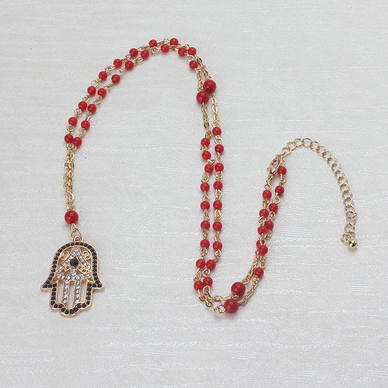 Колье Lucky Evil Eye Hamsa для женщин цепочка из бисера черного и красного цветов модные