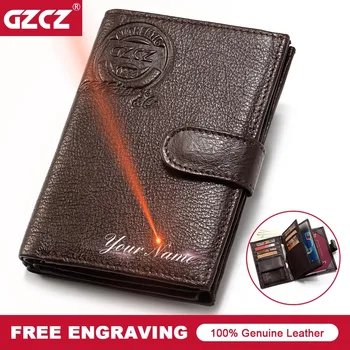 

GZCZ Brand Genuine Leather Mens Passport Holder Wallets Man Cowhide Passport Cover Purse Coin Pocket Male Credit&Id Car Wallet