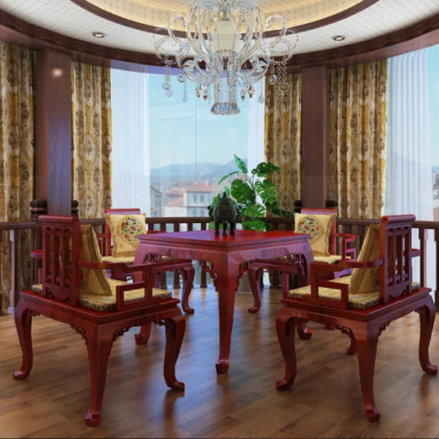 Special Price Rosewood Home Furniture Set 1 Table and 4 Chairs Living Dining Room Redwood Desk Annatto Armchair Solid Wood Carven Customizable Special Price Rosewood Home Furniture Set 1 Table and 4 Chairs Living Dining Room Redwood Desk Annatto Armchair Solid Wood Carven Customizable