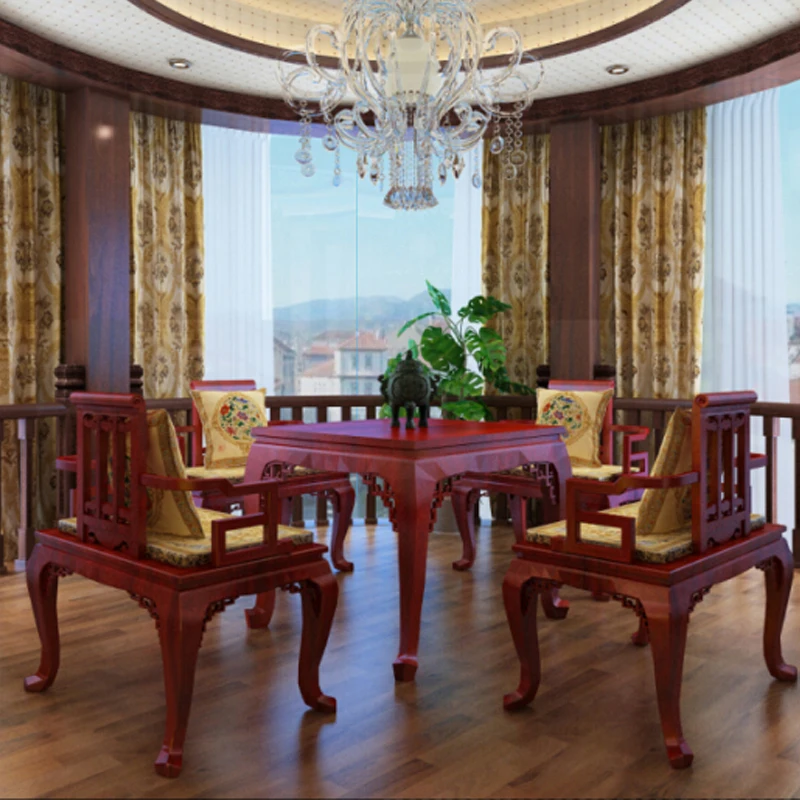 Rosewood Home Furniture Set 1 Table and 4 Chairs Living Dining Room Redwood Desk Annatto Armchair Solid Wood Carven Customizable