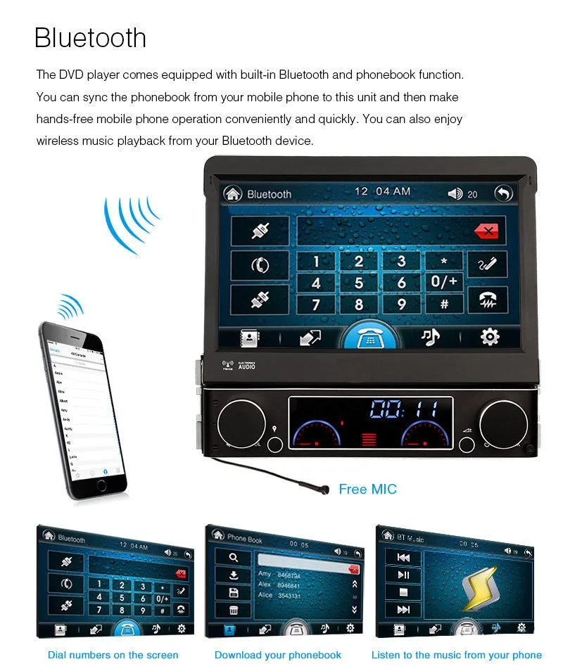 Cheap 7-inch digital Automatic touch screen 1 DIN universal Car DVD Player car radio player audio AM/FM Tuner USB/ SD  Bluetooth GPS 9