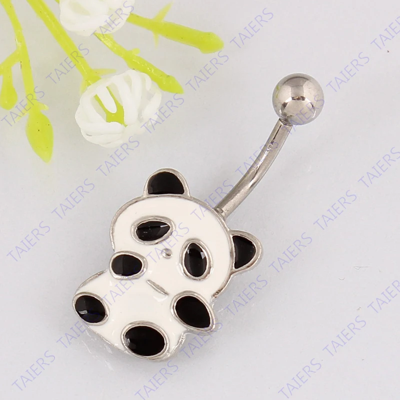 Belly button ring fashion body piercing Navel white black Epoxy Panda belly bar 14G 316 surgical steel Nickel-free |