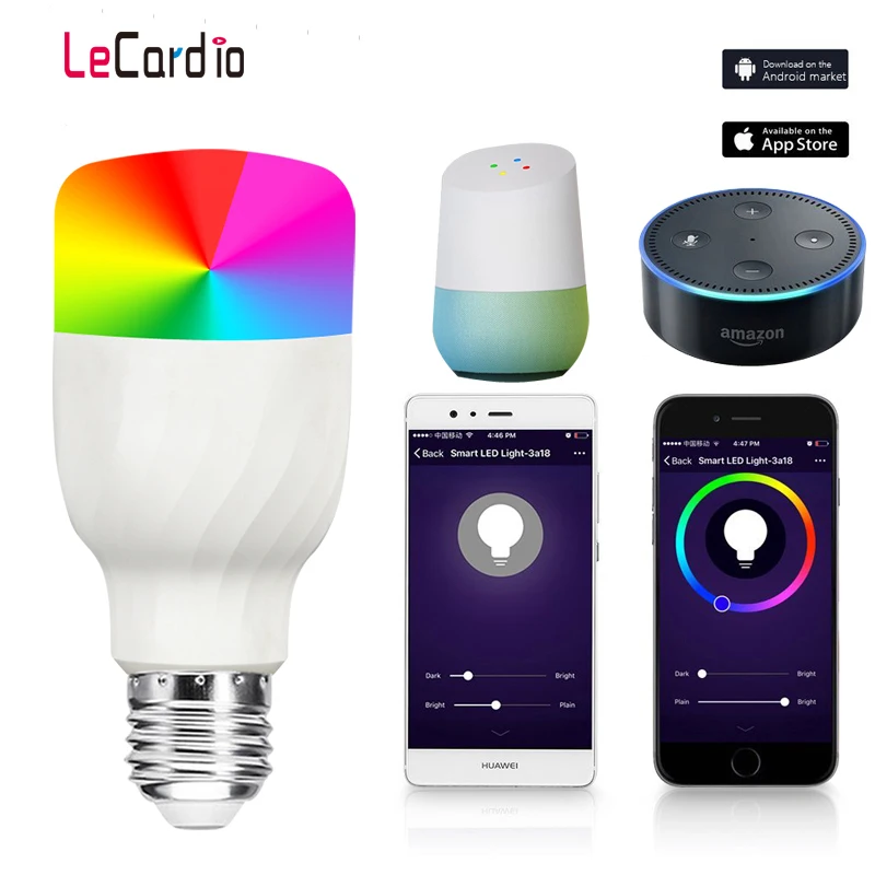 

New E27 RGBW LED Lamp WiFi Smart Light Bulb 7W Dimmable Multicolor Wake-Up Lights Compatible with Alexa and Google Assistant