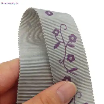 

GraceAngie 1m 2m 3m Gray Satin Fabric Ribbons Flower Printing for Gifts Packing DIY Bow Hair Accessories Dress Decor