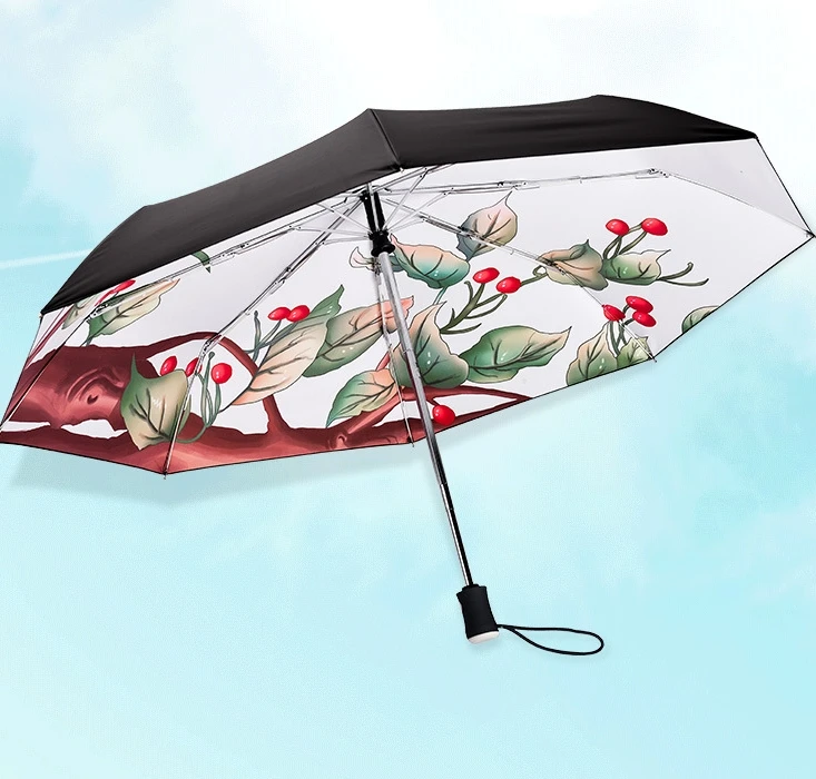 

UV protection automatic black coating folding flower umbrella 190T