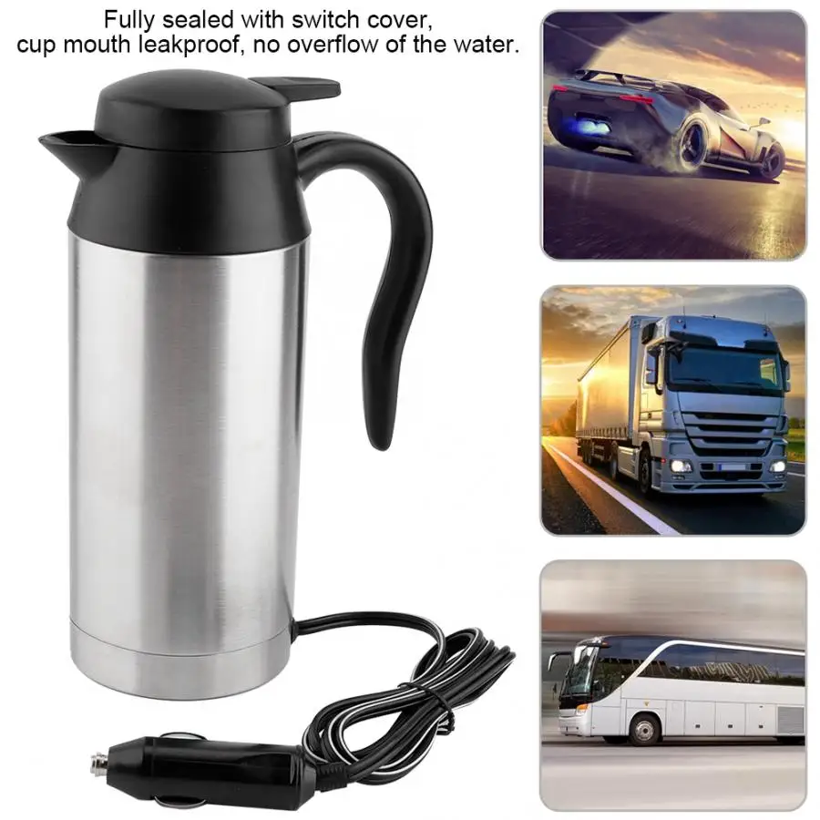 Автомобильная нагревательная чашка 750 мл, Автомобильный Электрический чайник из нержавеющей стали, термос для кофе, чая, подогрева воды, 12 В, автомобильный чайник, Новинка