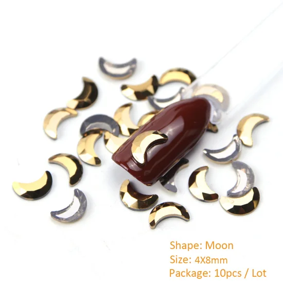 10 шт Минеральное Золото украшения для ногтей Стразы, бриллианты камни плоское стекло 3D Стразы ювелирные изделия бусины для дизайна ногтей аксессуары CH935 - Цвет: Moon 4X8mm