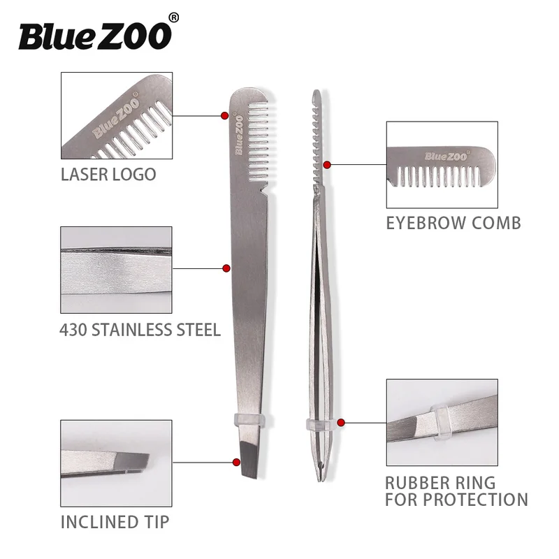 

For Blue ZOO Stainless Steel Bevel Tweezers Eyebrow Eyelash Comb Clip Makeup Tools Beauty Cosmetic Sexy Make Up Tool Newest 2019