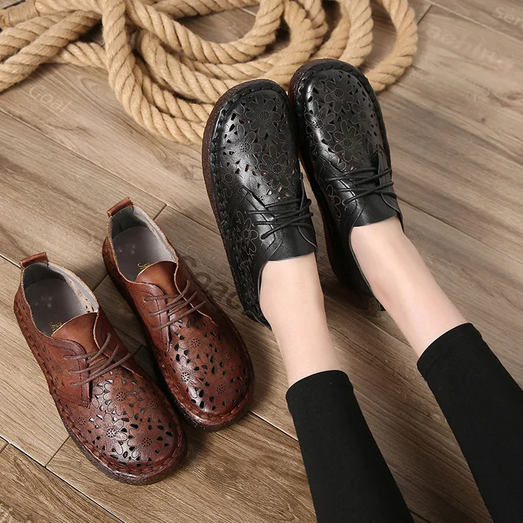 Женские туфли на плоской подошве GKTINOO оригинальные винтажные из натуральной кожи