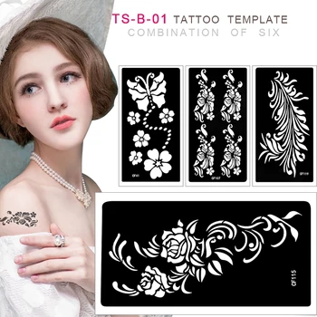 

6Pcs Mixed Design Tattoo Template Sticker for Airbrush Glitter Tattoo Stencil 9.5*18.5cm Body Painting Glitter Tattoo TS-B-01