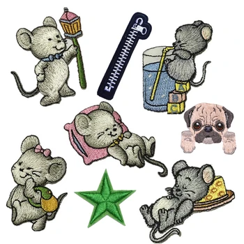 

New Zipper Dog Mouse Patch Clothing Embroidery Iron on Animal Patches for Kids Bags Hat Dress Clothing DIY Decoration Accessory