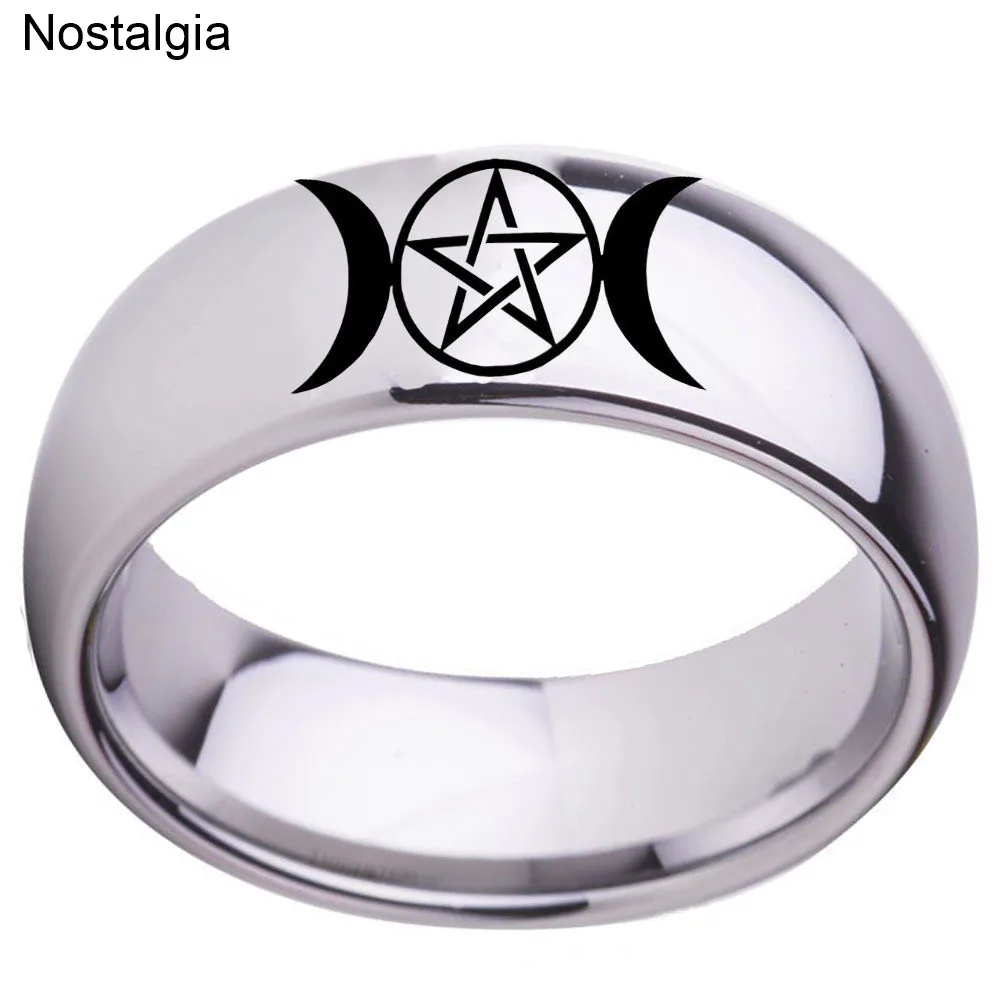 Triple moon ring Moon phase ring Pentagram ring Witch ring Witchcraft jewelry Magick jewelry Rainbow moonstone silver ring