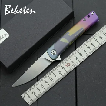 

BEKETEN new perfect lines titanium handle folding knife 9cr18mov tool outdoor camping tool hunting survival pocket fruit knives