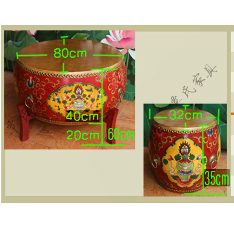 

American round tea table do old leather tea-table hand-painted drum drum stool european-style solid wood tea table