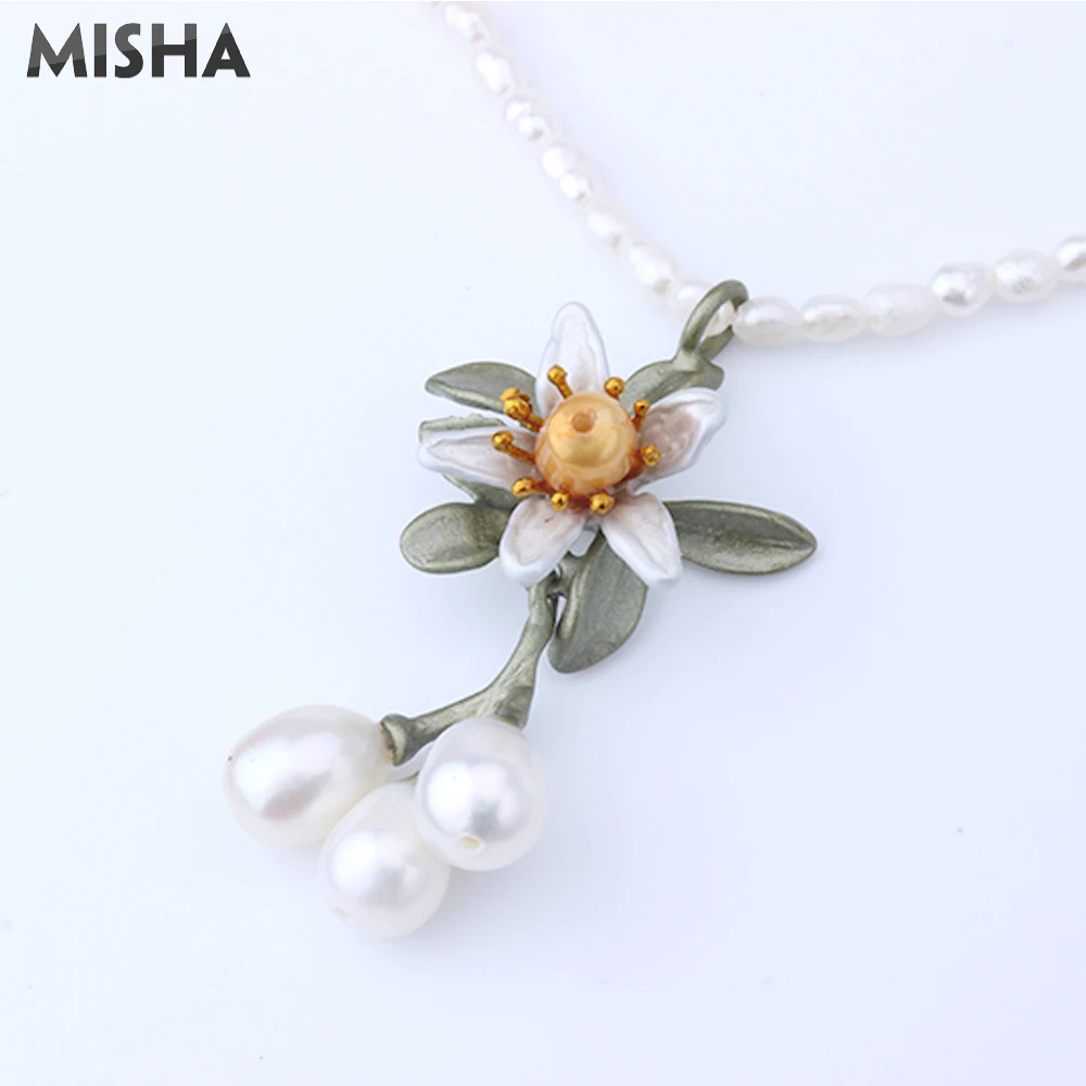 

MISHA Flower Jewelry Sets For Women High Quality Handmade Pearl Necklace Stud Earrings Clip On Earring For Wedding Party 1995