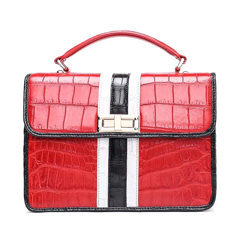 Luxury Striped Designer Genuine Crocodile Alligator Belly Leather Women