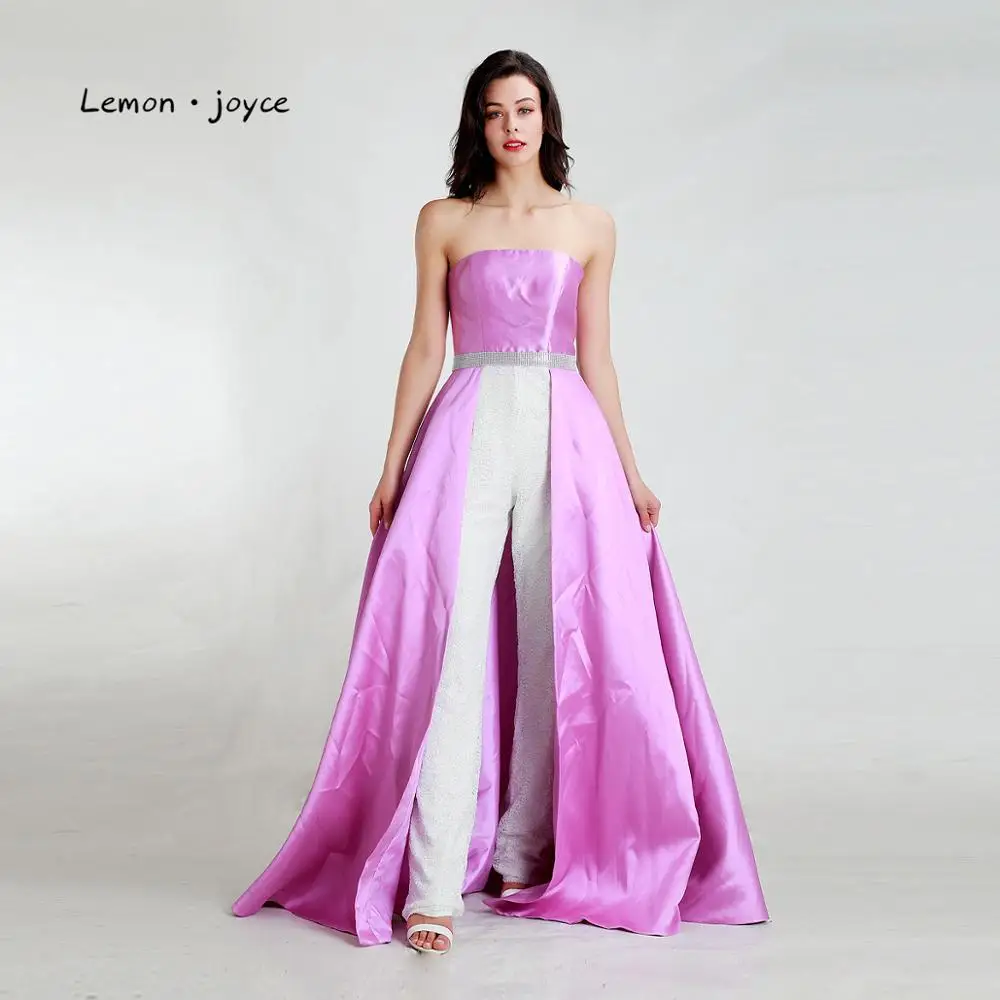 

Lemon joyce Elegant Evening Dresses 2019 New Style Sexy Jumpsuit Backless Simple Party Gowns Prom Dress Plus Size
