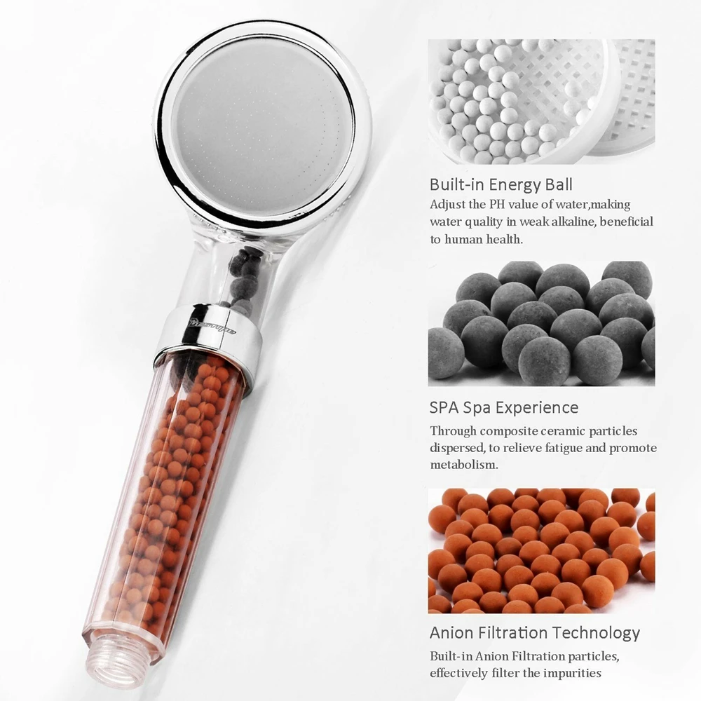 

Bath Shower Head Super High Pressure Boosting Water Saving Filter Balls Beads Flowery Shower Head