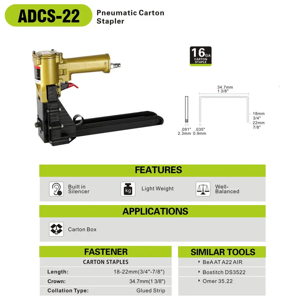Meite ADCS-22 16 Калибр воздуха коробка закрывающий степлер в 34,7 мм 1-3/" корона для картонной коробки поверхности и нижней Jun.14 обновленный инструмент