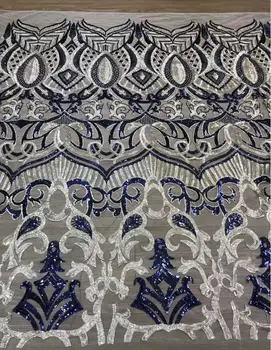 

5 yards two-color sequin embroidery African lace French mesh 5237 Nigeria lace fabric Dubai style for dress dress fabric