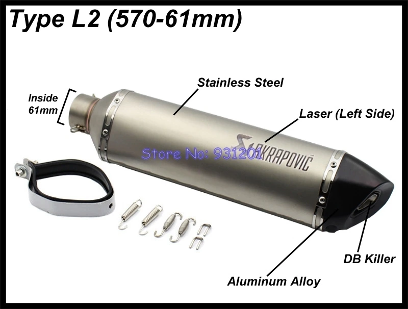 Впускной 51 мм 61 мм Левый мотоцикл глушитель трубы Akrapovic лазерная маркировка с DB Killer(длина 57 см/47 см/37 см - Цвет: Type L2