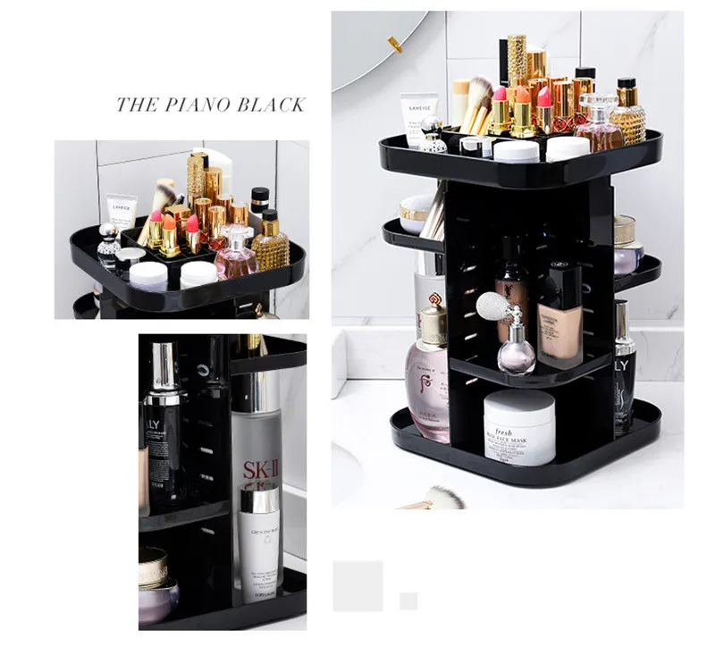 360-degree Rotating Makeup Organizer cosmetic Display Case round jewelry storage rack box Adjustable Cosmetic Storage Rack