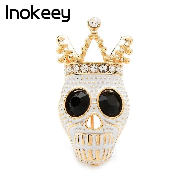 

Inokeey White Crown Skull Enamel Brooches Alloy Small Brooch Collar Pins for Women And Men 2019