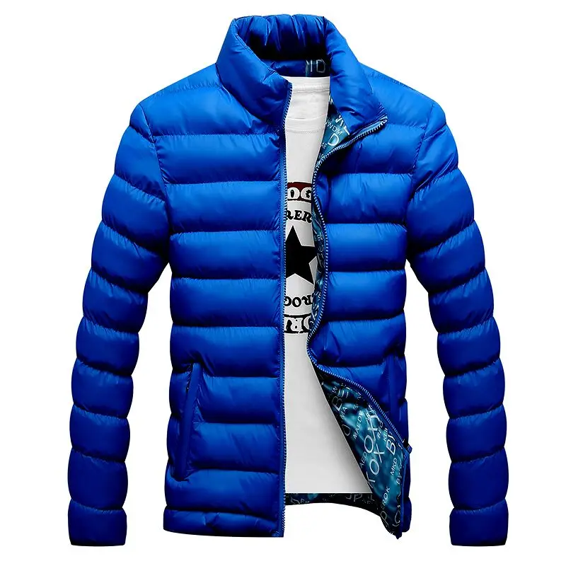 Новинка, зимняя мужская куртка, модная мужская парка со стоячим воротником, Мужская однотонная Толстая стеганая куртка и пальто, мужские зимние парки - Цвет: Blue