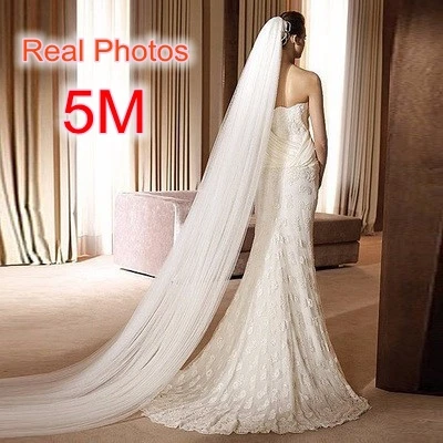 Бесплатная доставка настоящая фотография 5 м белая/слоновая кость свадебная фата