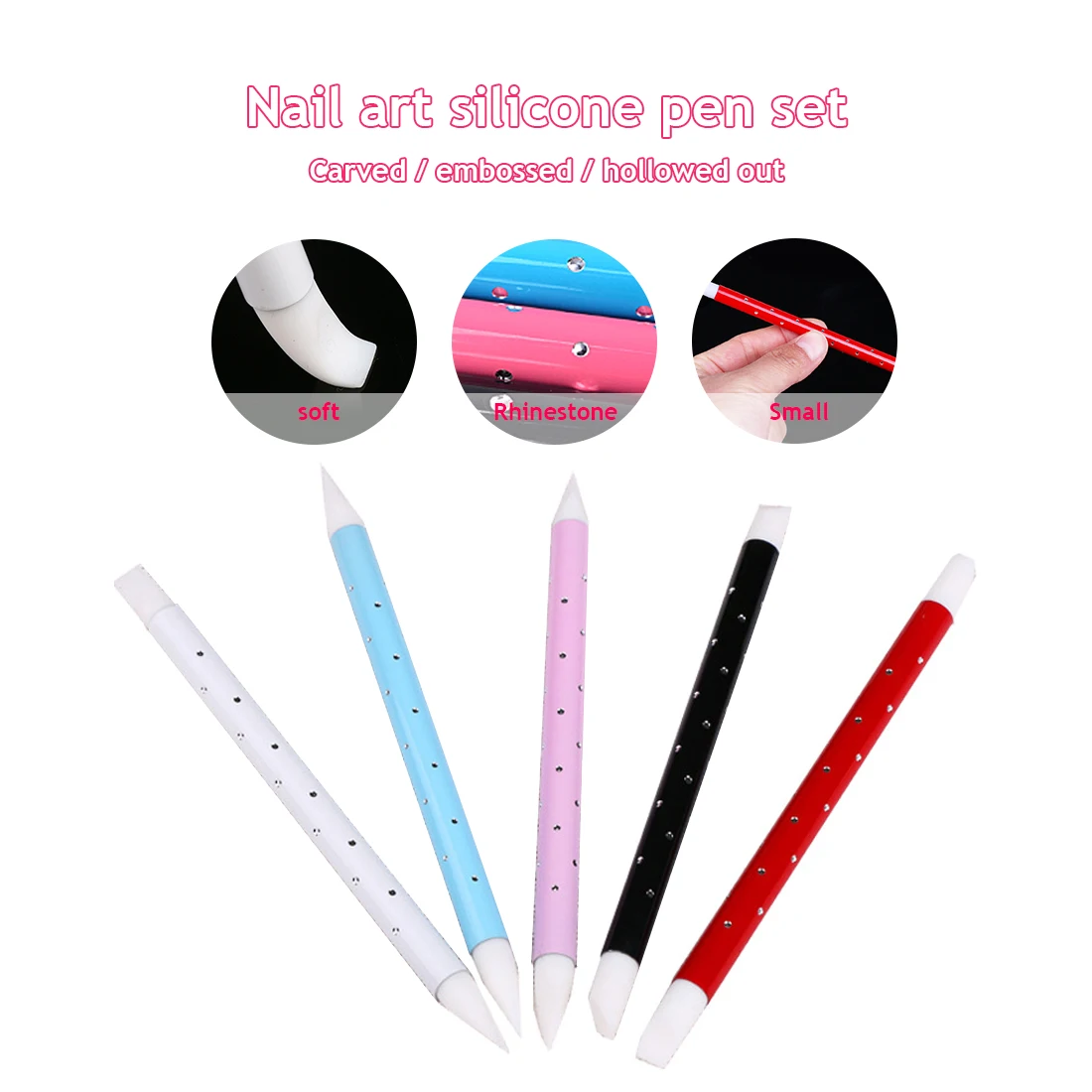 5 палочек для ногтей с полой резьбой тиснение ручка для ногтей двойная головка пластиковая ручка супер мягкая силиконовая ручка для ногтей