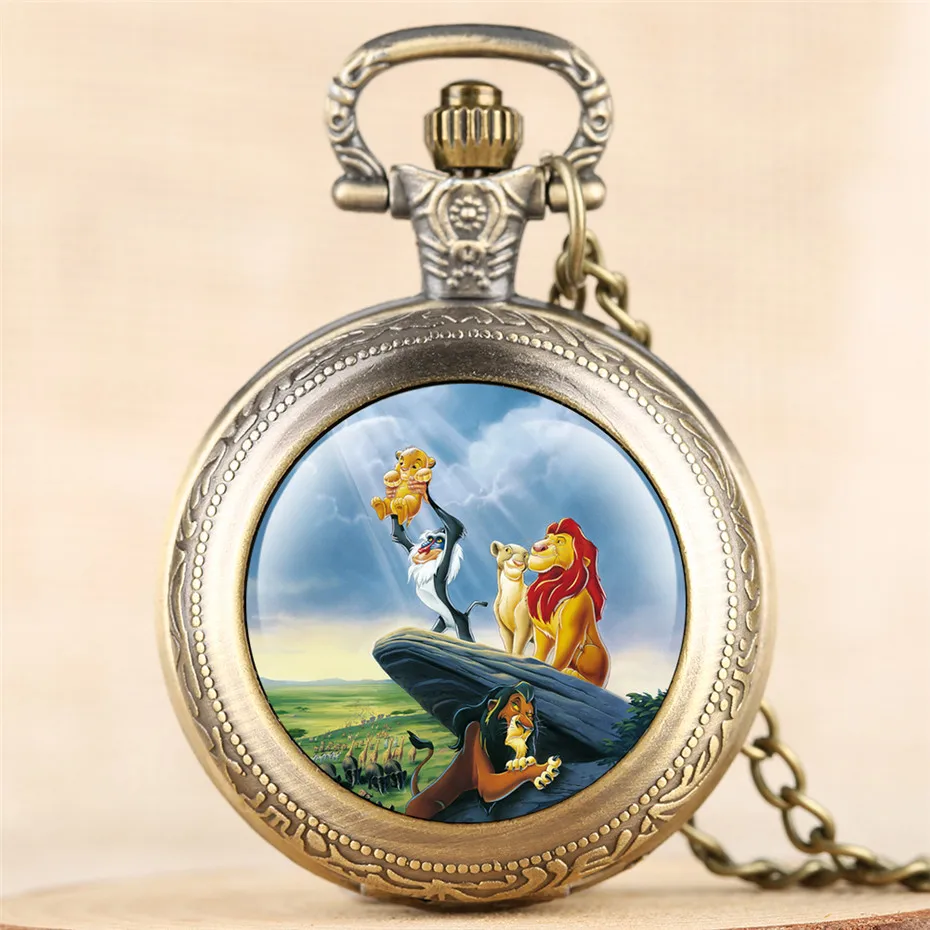 Антикварный Король Лев тема Fob карманные часы кварцевые кулон ожерелье часы цифры Аналоговый дисплей детские часы Подарки Новинка - Цвет: bronze