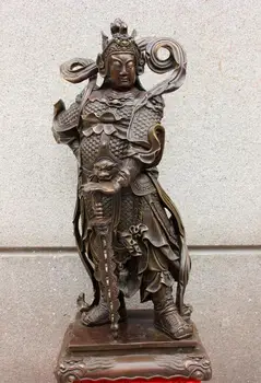 

China Pure Bronze Buddhism Wei tuo Veda Door-god warrior SKANDA Buddha Statue