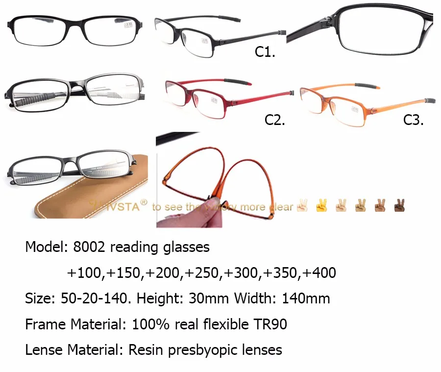 IVSTA 8002, гибкие TR90 очки для чтения, для мужчин и женщин+ 1+ 1,5+ 3,5, дальнозоркие асферические линзы, подарок для бабушек и дедушек, Гиперметропия